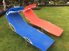 2 x Vintage 70s Sun Lounger Folding Chair Bed canopy Retro VW Campervan Camping 