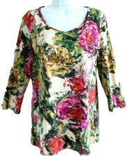 Antthony Designs QVC Flower print Stretch Jersey Top- multi -Small-12-14