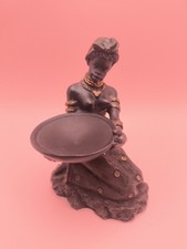 Handcrafted Resin Tribal African Kneeling Woman Figurine Tea Light Candle Holder