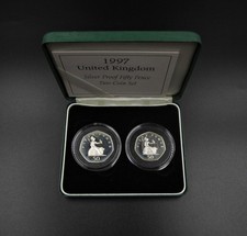 ROYAL MINT 1997 SILVER PROOF 50p FIFTY PENCE TWO COIN SET - CASED & COA