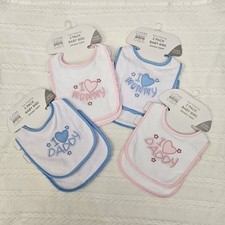 Baby Bibs   'I Love Mummy / Daddy'  Cotton Terry 2 Pack Pink Blue Newborn +