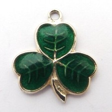 SHAMROCK three leaf clover vintage sterling silver and green enamel flower charm