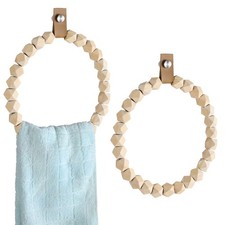 2 Pcs Boho Towel Rack for Bathroom Rustic Handmade Wooden Bead Towel Ring Far...