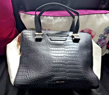 PIED A TERRE Large Handbag Monochrome Cream Black 2-Zip Sections Quality Leather