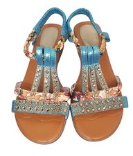 Wedge Blue Floral Boho Sandals