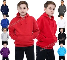 Kids Girls Boys Plain Hooded Jumper Fleece Pullover Hoodie Unisex Sweatshirt 