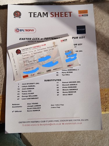 Exeter city tottenham u21 - tottenham, 8