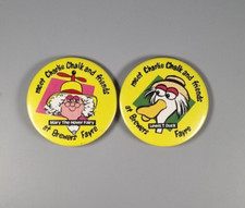 Vintage Charlie Chalk Brewers Fayre Pin Badges x2 - 1980s Children’s Collectable