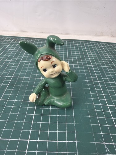 Vintage green ceramic elf - green,