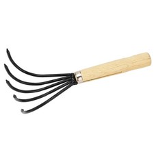 Garden Hand Rake 5 Steel Tines Wooden Handle Ergonomic Design Claw Cultivator