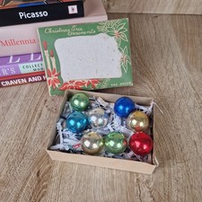 Set of 8 Antique Glass Christmas Baubles Tree Ornaments Miniature Small In Box