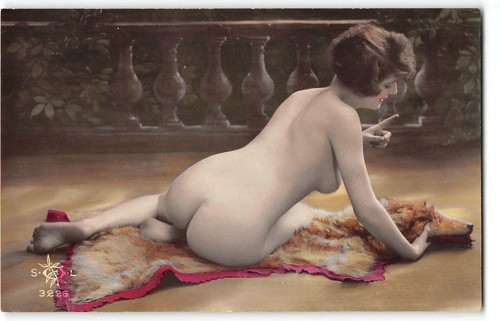 Rppc nude woman bear skin - rppc, rug