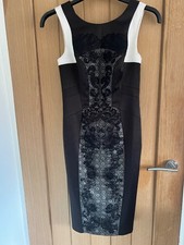 Karen Millen Dress UK 8 Black White Lace Panel Wiggle Special Occasion Pencil