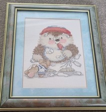 Country Companions Hedgehog Cross Stitch Framed and Completed