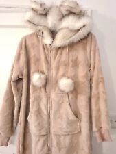 Ladies Pink Fur Hooded Pyjamas 1Onesie All in One Piece PJ Medium 12-14