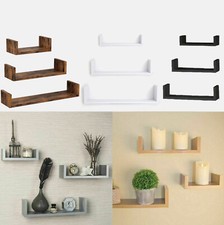 Set of 3 Wall Mounted Floating Shelves U-Shape Display Decorative Wooden Shelf