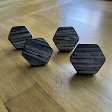 Art Deco Vintage Set Of 4 Drawer/cabinet Knobs Grey Marble Effect With Brass