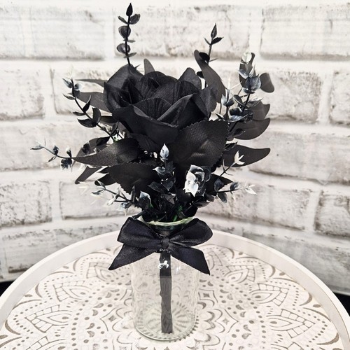 Black faux rose glass vase - rose,