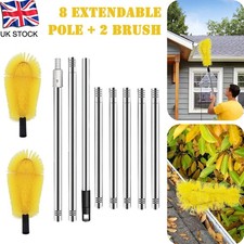 2X Gutter Cleaning Brushes+8 Extendable Pole Kits 2.8m Roof Gutter Cleaning Tool