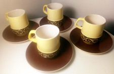 Carlton Ware-4x Cups and saucers-Yellow Brown Floral-Vintage ceramics-Pretty GC