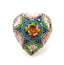 Vintage Micro Mosaic Heart Brooch/Pin 7.6g