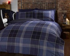 Argyle Reverse Tartan Duvet Quilt Cover Set Bed Linen Blue Grey/Silver Red