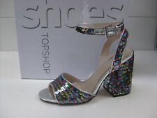 Sequin Sandals 5 high heels 70s Reaction Block shiny DISCO RAINBOW TOPSHOP