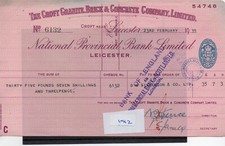 Cheque - (CH1912) -used- 1938/39 National Provincial Bank, Leicester