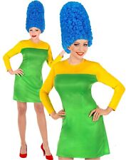 Ladies Womens Marge Simpson 80s 90s Fancy Dress Costume Oufit with Blue Wig