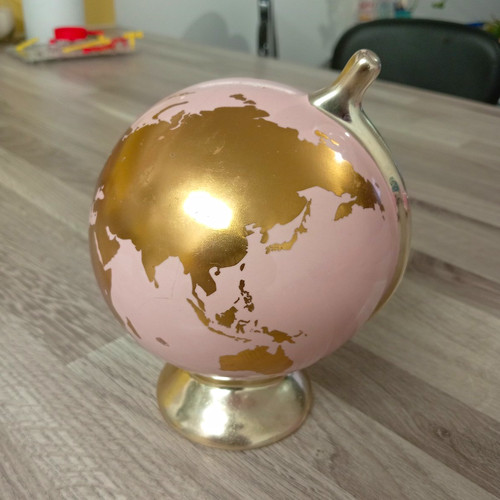 Pink gold globe piggy bank - pink,