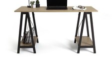 Large Trestle Table - Oak Top with Storage Shelves for Home Office Desk