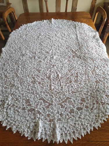 White lacy oval table - lacy, cloth