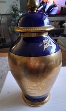 Franklin MINT Cobalt Blue Art Deco Style Japanese Ginger Jar Gold Floral Accents