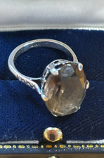 Beautiful Silver Stamped Smoky Quartz Ring (Size K.5)
