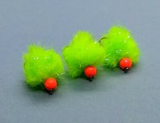 3 x Chartreuse Green Electric UV Eggstasy Egg Trout Flies, FL Red Bead