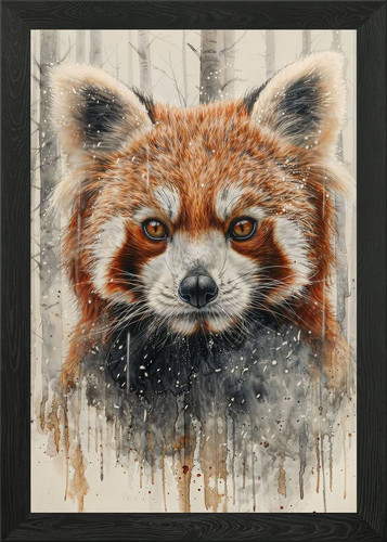 Red panda watercolor gaze - red,