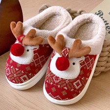 Adults Women Christmas Santa Reindeer Slippers Plush Cosy Non Slip Festive Gifts