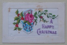 1 Old French Silk Greetings Foreign Postcard. (A Happy Christmas)