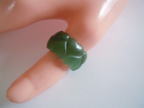 Jade green ring carved hearts - ring,
