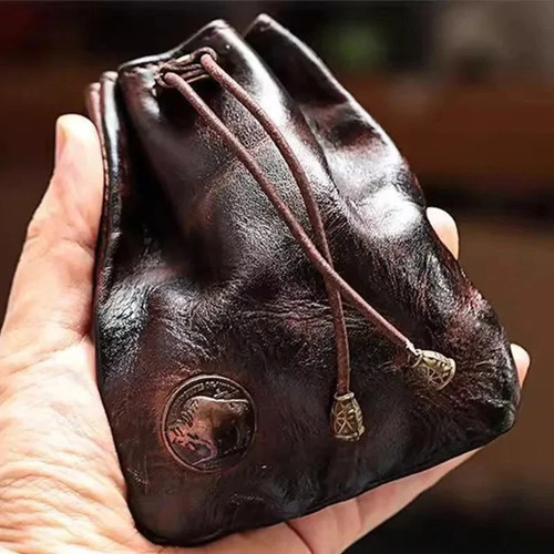 Leather coin pouch drawstring - pouch,,