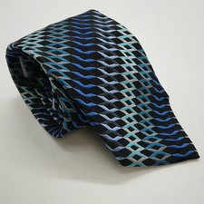 Jose Piscador Vintage 100% Silk Tie Blue/Green Diagonal Geometric Pattern, 3.5"