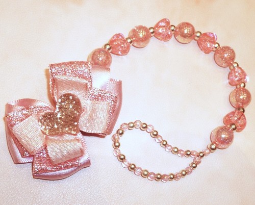 Pink silver glitter heart bow - silver,