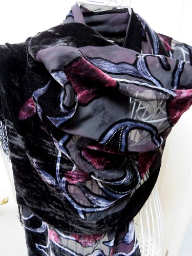 Velvet shawl 100 silk black - velvet,
