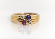 Yellow Gold Ladies Sapphire Ruby Cubic Zirconia 14kt Ring - 585 Cabochon, Size 53