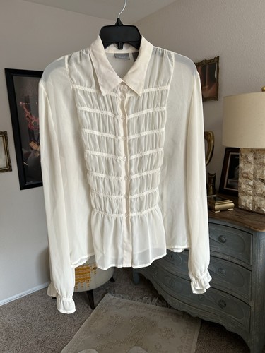 Ivory sheer ruched - ruched, blouse