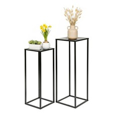 Set of 2 Black Metal Plant Stands Modern Side Tables for Living Room or Hallway