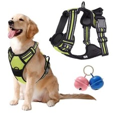 3 pack No-Pull Pet Dog Harness Padded Vest + Grooming Brush + Flea & Tick Collar