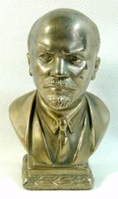 Vladimir Lenin Vintage Cast Metal Bust Sculpture Signed 1955, 9.5 cm