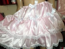 ADULT SISSY  PINK FRILLY TIERED TUTU SKIRT 30-45" WAIST 15" LONG  LACE TRIM