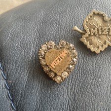 Two Rare Victorian antique sterling silver & gold mizpah sweetheart brooches 
